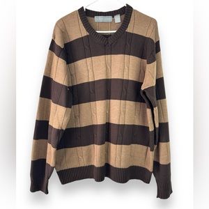 OSCAR DE LA RENTA Brown Stripe Knit Sweater L Men’s Classic Cable Pullover